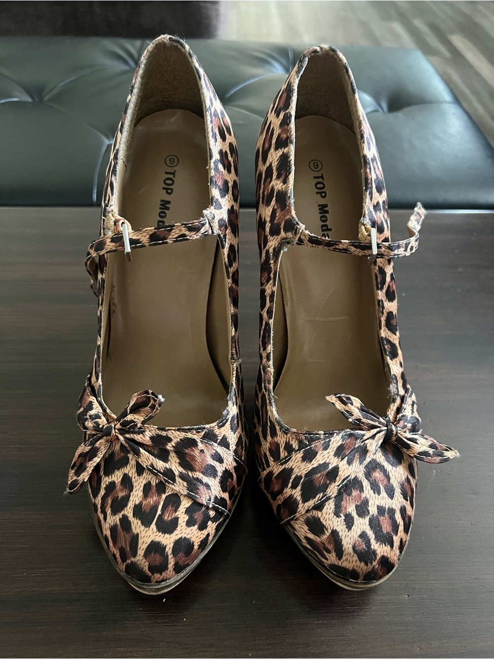 TOP Moda Leopard Print Mary Jane Heels - Brown and Black